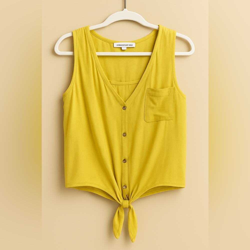 Vibrant Yellow Button-Front Tank Top